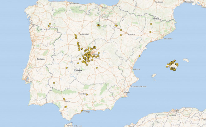 Mapa de las electrocuciones de aves localizadas por el Equipo Tendidos de AQUILA a-LIFE