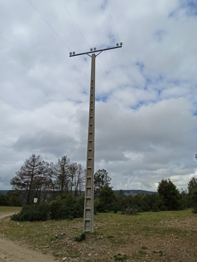 Apoyo eléctrico peligroso para el águila de Bonelli en Santa María de la Alameda (Madrid), antes y después de las correcciones y adaptaciones aplicadas a mediados del pasado mes de mayo.