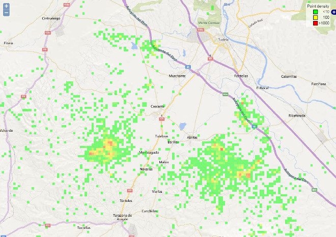 Zona de asentamiento de "Salao" en su primer año de vida, entre el sur de Navarra y zonas limítrofes de la provincia de Zaragoza.