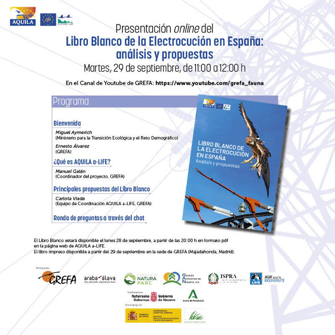 29 de septiembre: Te invitamos a la presentación on-line de un Libro Blanco sobre el grave problema de la electrocución de aves