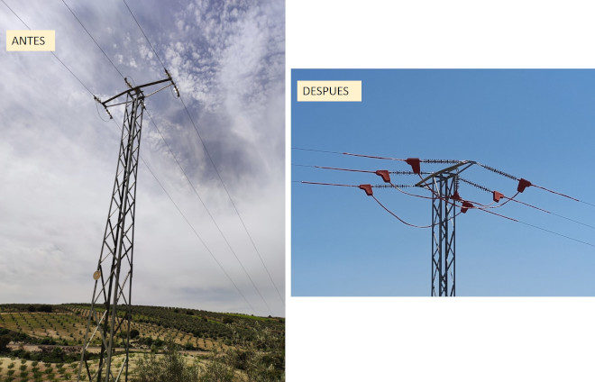 El antes y el despues del otro apoyo eléctrico corregido en el municipio granadino de Gobernador.