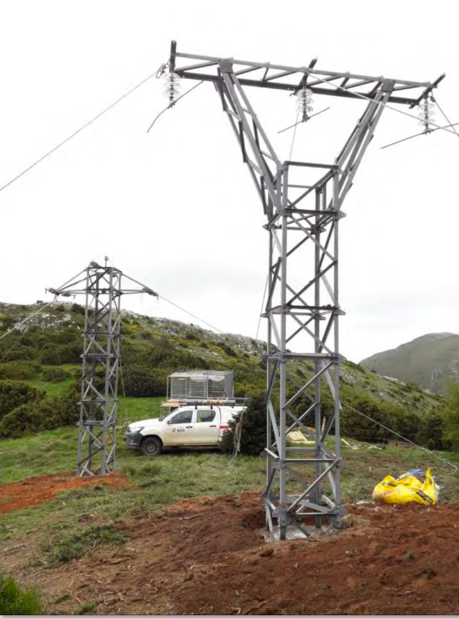 Momento de la colocación de las torretas en las inmediaciones de la instalación de liberación de los pollos de águila de Bonelli en el marco del proyecto de reforzamiento de la población en Álava. Foto: DFA/AQUILA a-LIFE.